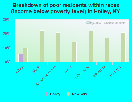 Breakdown of poor residents within races (income below poverty level) in Holley, NY