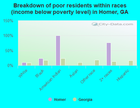 Breakdown of poor residents within races (income below poverty level) in Homer, GA