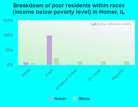 Breakdown of poor residents within races (income below poverty level) in Homer, IL