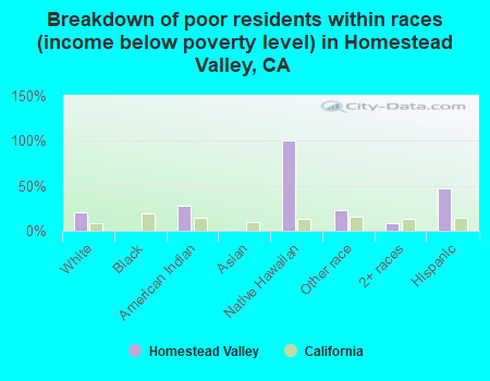 Breakdown of poor residents within races (income below poverty level) in Homestead Valley, CA