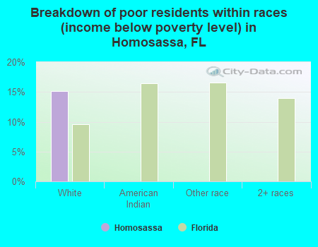 Breakdown of poor residents within races (income below poverty level) in Homosassa, FL