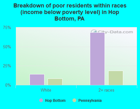 Breakdown of poor residents within races (income below poverty level) in Hop Bottom, PA