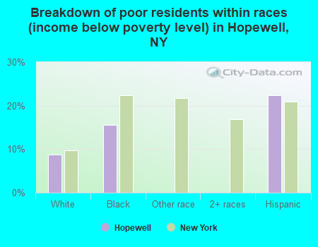 Breakdown of poor residents within races (income below poverty level) in Hopewell, NY