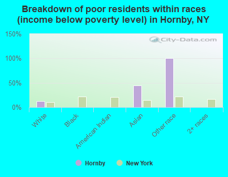 Breakdown of poor residents within races (income below poverty level) in Hornby, NY