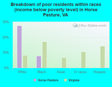 Breakdown of poor residents within races (income below poverty level) in Horse Pasture, VA