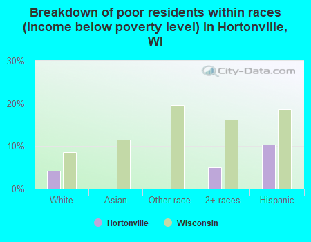 Breakdown of poor residents within races (income below poverty level) in Hortonville, WI