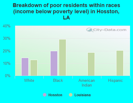 Breakdown of poor residents within races (income below poverty level) in Hosston, LA