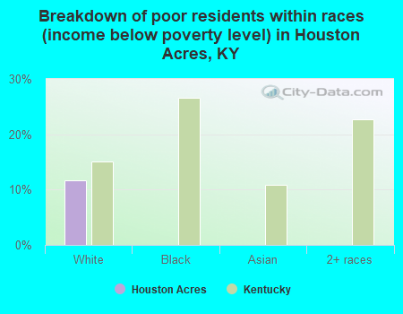 Breakdown of poor residents within races (income below poverty level) in Houston Acres, KY