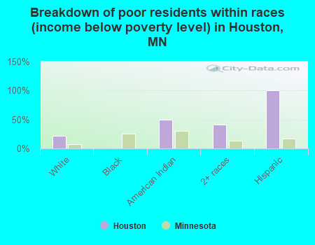 Breakdown of poor residents within races (income below poverty level) in Houston, MN