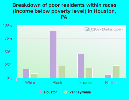 Breakdown of poor residents within races (income below poverty level) in Houston, PA