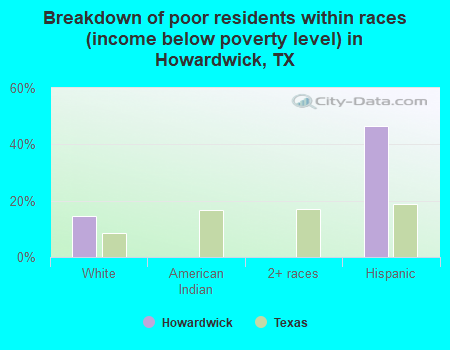 Breakdown of poor residents within races (income below poverty level) in Howardwick, TX