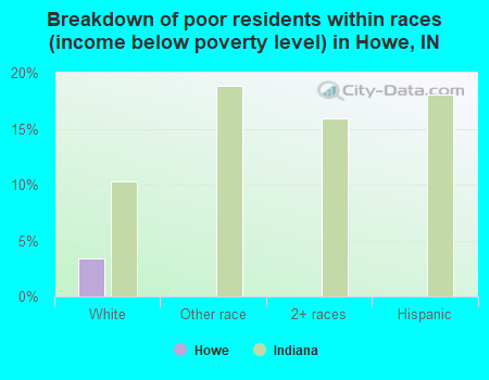 Breakdown of poor residents within races (income below poverty level) in Howe, IN