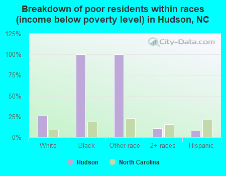 Breakdown of poor residents within races (income below poverty level) in Hudson, NC