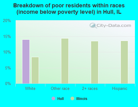 Breakdown of poor residents within races (income below poverty level) in Hull, IL