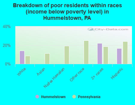 Breakdown of poor residents within races (income below poverty level) in Hummelstown, PA