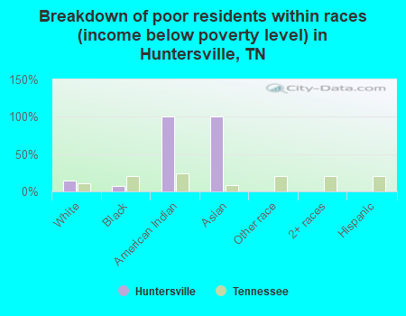 Breakdown of poor residents within races (income below poverty level) in Huntersville, TN