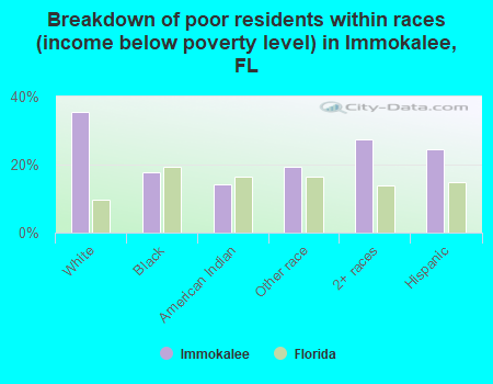 Breakdown of poor residents within races (income below poverty level) in Immokalee, FL