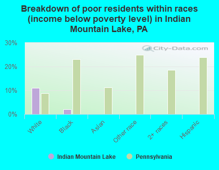 Breakdown of poor residents within races (income below poverty level) in Indian Mountain Lake, PA