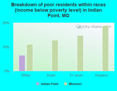 Breakdown of poor residents within races (income below poverty level) in Indian Point, MO