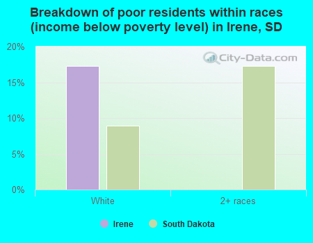 Breakdown of poor residents within races (income below poverty level) in Irene, SD