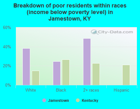 Breakdown of poor residents within races (income below poverty level) in Jamestown, KY
