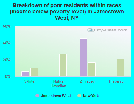 Breakdown of poor residents within races (income below poverty level) in Jamestown West, NY