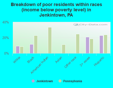 Breakdown of poor residents within races (income below poverty level) in Jenkintown, PA