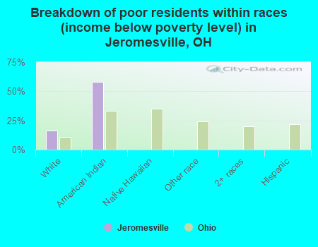 Breakdown of poor residents within races (income below poverty level) in Jeromesville, OH