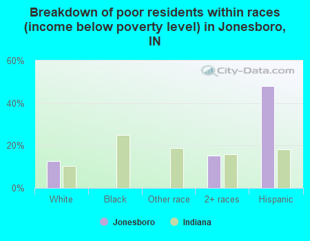 Breakdown of poor residents within races (income below poverty level) in Jonesboro, IN