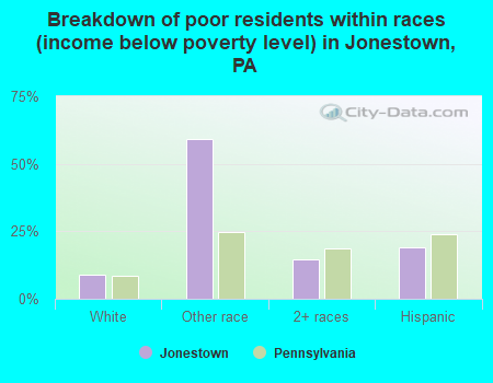 Breakdown of poor residents within races (income below poverty level) in Jonestown, PA
