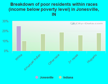 Breakdown of poor residents within races (income below poverty level) in Jonesville, IN