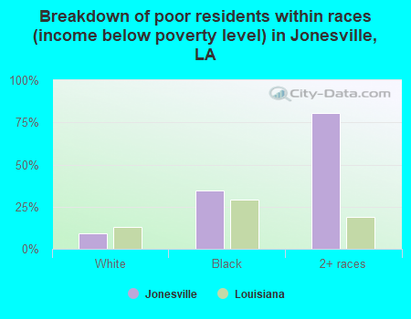Breakdown of poor residents within races (income below poverty level) in Jonesville, LA