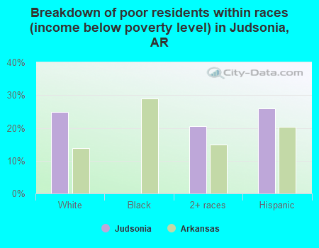 Breakdown of poor residents within races (income below poverty level) in Judsonia, AR