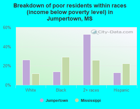 Breakdown of poor residents within races (income below poverty level) in Jumpertown, MS