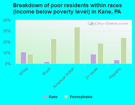 Breakdown of poor residents within races (income below poverty level) in Kane, PA