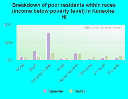 Breakdown of poor residents within races (income below poverty level) in Kaneohe, HI