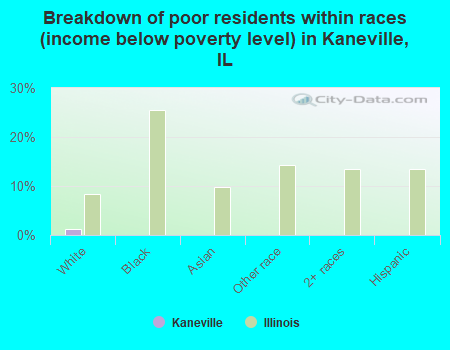 Breakdown of poor residents within races (income below poverty level) in Kaneville, IL