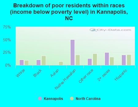 Breakdown of poor residents within races (income below poverty level) in Kannapolis, NC