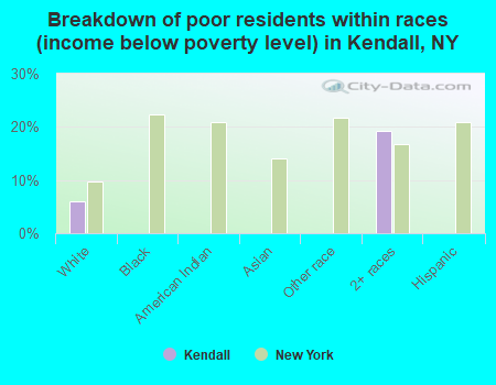 Breakdown of poor residents within races (income below poverty level) in Kendall, NY