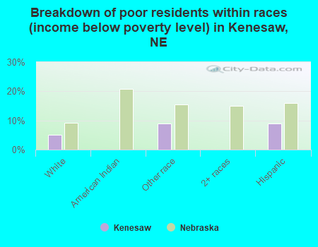 Breakdown of poor residents within races (income below poverty level) in Kenesaw, NE