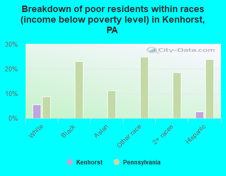 Breakdown of poor residents within races (income below poverty level) in Kenhorst, PA