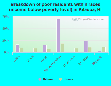 Breakdown of poor residents within races (income below poverty level) in Kilauea, HI
