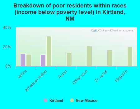 Breakdown of poor residents within races (income below poverty level) in Kirtland, NM