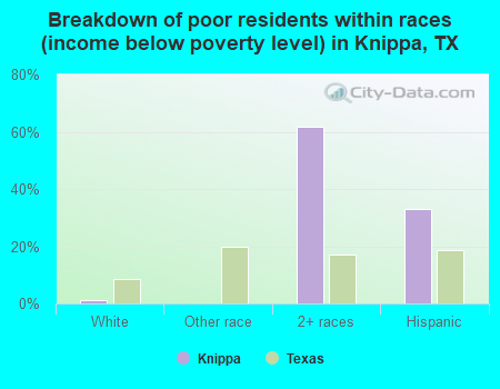Breakdown of poor residents within races (income below poverty level) in Knippa, TX