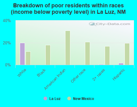 Breakdown of poor residents within races (income below poverty level) in La Luz, NM