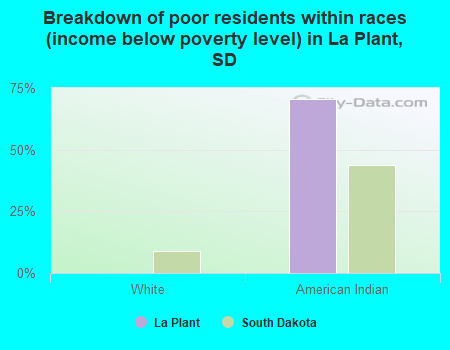 Breakdown of poor residents within races (income below poverty level) in La Plant, SD