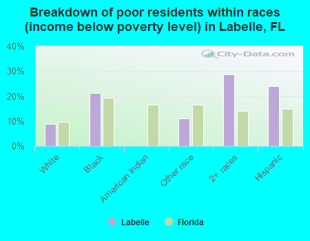 Breakdown of poor residents within races (income below poverty level) in Labelle, FL