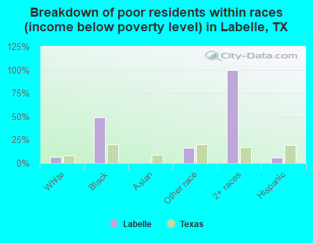 Breakdown of poor residents within races (income below poverty level) in Labelle, TX