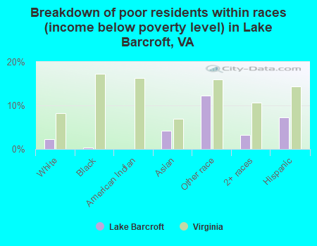Breakdown of poor residents within races (income below poverty level) in Lake Barcroft, VA