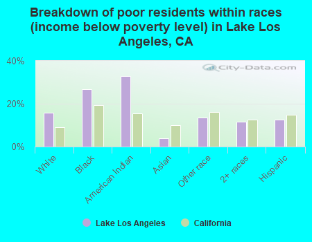Breakdown of poor residents within races (income below poverty level) in Lake Los Angeles, CA